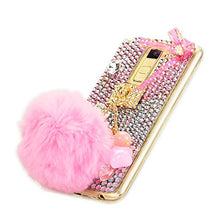 Load image into Gallery viewer, STENES LG K10 Case - Stylish - 100+ Bling Crystal - 3D Handmade Ball Rabbit Pompons Star Pendant Bowknot Design Protective Case for LG K10 / LG Premier LTE - Pink
