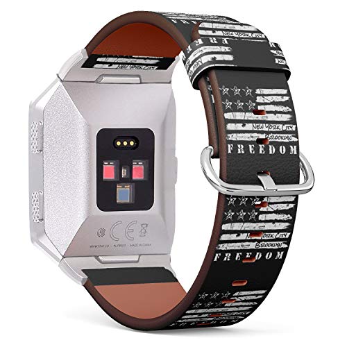 (Stylized American Flag Theme in New York City, Brooklyn and Freedom.) Patterned Leather Wristband Strap for Fitbit Ionic,The Replacement of Fitbit Ionic smartwatch Bands