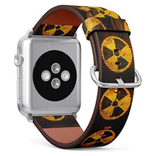 Load image into Gallery viewer, S-Type iWatch Leather Strap Printing Wristbands for Apple Watch 4/3/2/1 Sport Series (38mm) - Yellow Radioactive Danger Symbol Painted on a Massive Rusty Metal Wall
