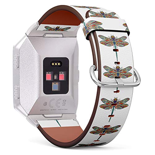 (Zen Doodle Art Doodle Sketch Dragonfly.) Patterned Leather Wristband Strap for Fitbit Ionic,The Replacement of Fitbit Ionic smartwatch Bands