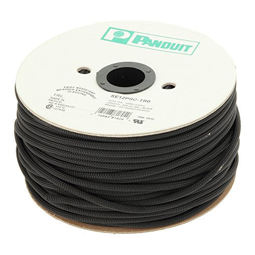 Panduit SE25PSC-TR0 Fray Resistant Braided Expandable Sleeving, Polyethylene Terephthalate, Black (200-Foot)