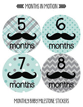 Load image into Gallery viewer, Months in Motion Baby Monthly Stickers - Baby Milestone Stickers - Newborn Boy Stickers - Month Stickers for Baby Boy - Baby Boy Stickers - Newborn Monthly Milestone Stickers - Mustache
