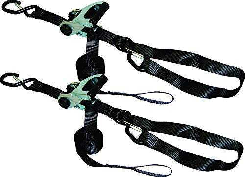 S-Line XR108-2P Heavy Duty Motorsports Ratchet Strap with Soft Ties, Large Coated S-Hooks and Keeper Clip, Ratchet Storage Clamp, 1-1/4-Inch by 8-Feet, 700-Pounds Working Load Limit, 2-Pack