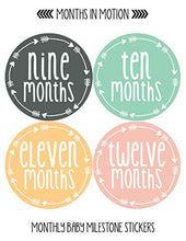 Load image into Gallery viewer, Months In Motion Monthly Baby Milestone Stickers for Girl - Onesie Month Sticker - Infant Photo Prop for First Year - Shower Gift - Newborn Keepsakes - Arrows (Style 1025)
