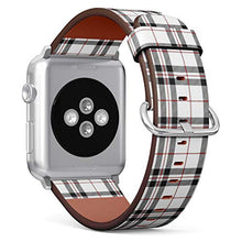 Load image into Gallery viewer, Compatible with Small Apple Watch 38mm, 40mm, 41mm (All Series) Leather Watch Wrist Band Strap Bracelet with Adapters (Whitered Black Tartan Plaid Scottish)

