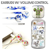 24 pcs Painted Earbuds with Volume Control Beautiful Painted Styles Stylish Fashion, Case of 24