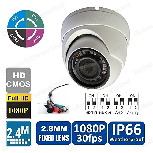 DiySecurityCameraWorld-Analog-960H/HD-(CVI+TVI)/AHD (4-IN-1) 1080P/2.4MP Small Eyeball Dome 2.8mm 18IR-LED@ 65ft ICR IP66 White, BNC ouput