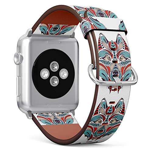 (Patterned Colored Head of Native American Indian Wolf) Patterned Leather Wristband Strap for Fitbit Ionic,The Replacement of Fitbit Ionic smartwatch Bands