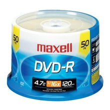 Load image into Gallery viewer, Maxell 16X DVD-R Media 100 Pack in Cake Box (638011)
