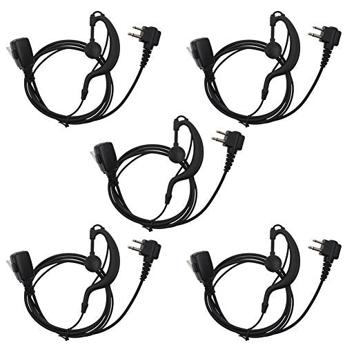 AOER 2-Pin G Shape Earpiece Headset for Motorola Radio cls1110 cls1410 cls1413 cls1450 cls1450c etc(5 Pack)