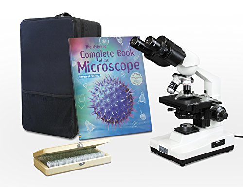 Parco Scientific Binocular Compound Microscope, 40x2000x Magnification, LED Light, Mechanical Stage, Microscope Book, 50 Prepared Slides Set, Microscope Carrying Case, Package ($20 Value)