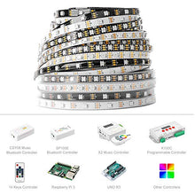 Load image into Gallery viewer, BTF-LIGHTING WS2812B RGB 5050SMD Individual Addressable 16.4FT 60Pixels/m 300Pixels Flexible White PCB Full Color LED Pixel Strip Dream Color IP65 Waterproof Making LED Screen LED Wall Only DC5V
