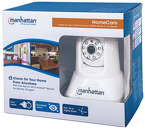 MANHATTAN 551359 Home Cam Includes HomeCam App for Mobile Phone, Connects with Wifi, Integrated Mic & Speaker, Day/night Vision, Pan, Tilt & Digital Zoom(White)