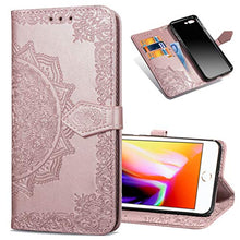 Load image into Gallery viewer, COTDINFORCA iPhone 8 Plus Wallet Case, Slim Premium PU Flip Cover Mandala Embossed Full Body Protection with Card Holder for Apple iPhone 7 Plus/iPhone 8 Plus. SD Mandala - Rose Gold
