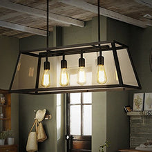 Load image into Gallery viewer, Industrial Rustic Lodge Hanging Island Light - LITFAD 30.7&quot; Wide Foyer 4 Light Antique Vintage Chandelier Pendant Light with Square Acrylic Shade
