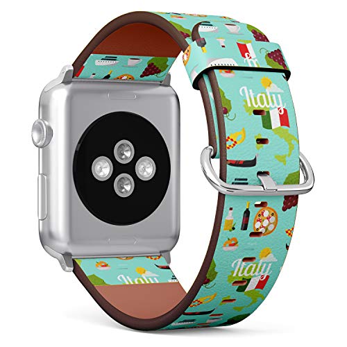 S-Type iWatch Leather Strap Printing Wristbands for Apple Watch 4/3/2/1 Sport Series (38mm) - Travel Pattern of Italy Landmarks