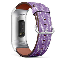Replacement Leather Strap Printing Wristbands Compatible with Fitbit Charge 3 / Charge 3 SE - Lavender Flowers Pattern on Purple Background