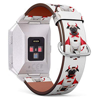 (Funny Pug Costume Demon) Patterned Leather Wristband Strap for Fitbit Ionic,The Replacement of Fitbit Ionic smartwatch Bands