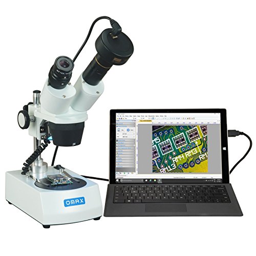 OMAX 20X-40X Cordless Stereo Binocular Microscope with Dual LED Lights and 1.3MP Camera