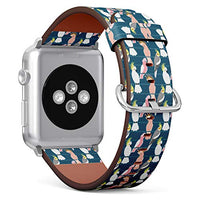 S-Type iWatch Leather Strap Printing Wristbands for Apple Watch 4/3/2/1 Sport Series (38mm) - Cute Pattern with Cute Cartoon Parrots