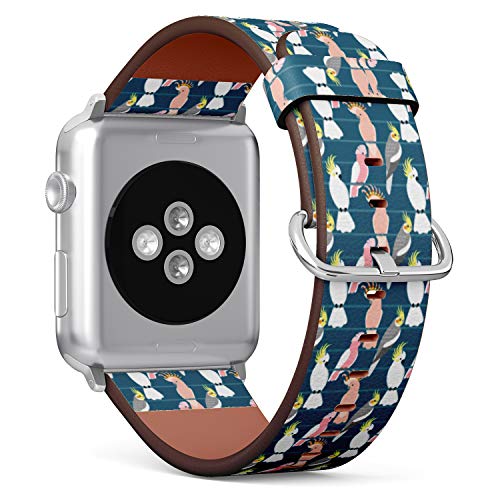 S-Type iWatch Leather Strap Printing Wristbands for Apple Watch 4/3/2/1 Sport Series (38mm) - Cute Pattern with Cute Cartoon Parrots