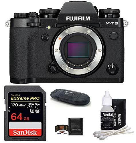FUJIFILM X-T3 Mirrorless Digital Camera Bundle (Body with 64GB Bundle, Black)