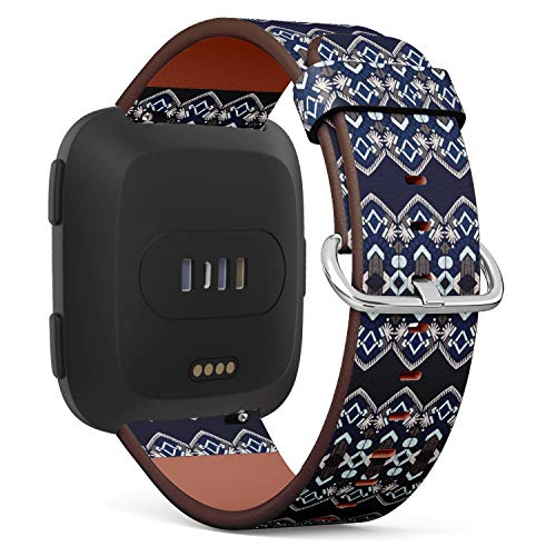 Replacement Leather Strap Printing Wristbands Compatible with Fitbit Versa - Tribal Ethnic Ikat Geometric Folklore Ornament