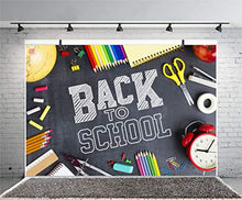 Load image into Gallery viewer, Yeele 10x8ft Vinyl Welcome Back to School Backdrop for Photography Classroom Chalkboard Background Chalk Scissors Clock Teacher Students Kids Photo Booth Shoot Studio Props
