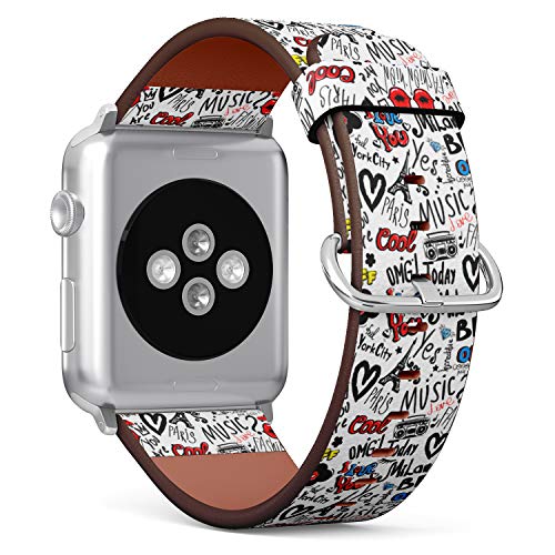 S-Type iWatch Leather Strap Printing Wristbands for Apple Watch 4/3/2/1 Sport Series (38mm) - Fashion Pattern with Fancy Paris Symbols and Landmarks