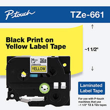 Load image into Gallery viewer, Brother Genuine P-Touch TZE-661 Tape, 1 1/2&quot; (36 mm) Standard Laminated P-Touch Tape, Black on Yellow, For Indoor or Outdoor Use, Water-Resistant, 26.2 ft (8 m), Single-Pack
