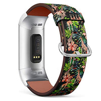 Replacement Leather Strap Printing Wristbands Compatible with Fitbit Charge 3 / Charge 3 SE - Tropical Giraffe Floral Pattern