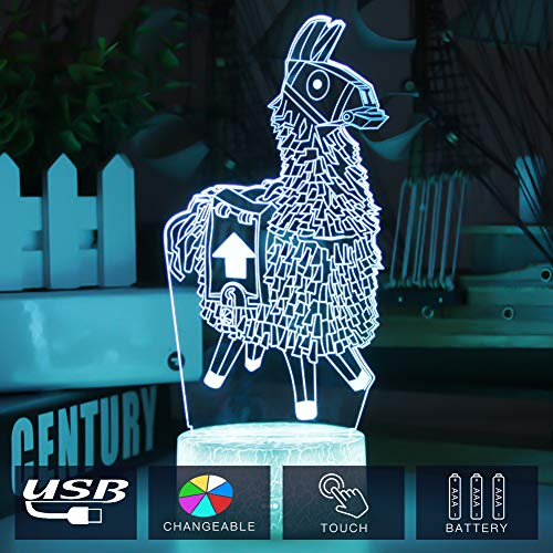 Fortress Night Lights Changeable USB Touch Lampada 3D Visual Bulbing lampen Children's Room Decor Holiday Light (Llama)