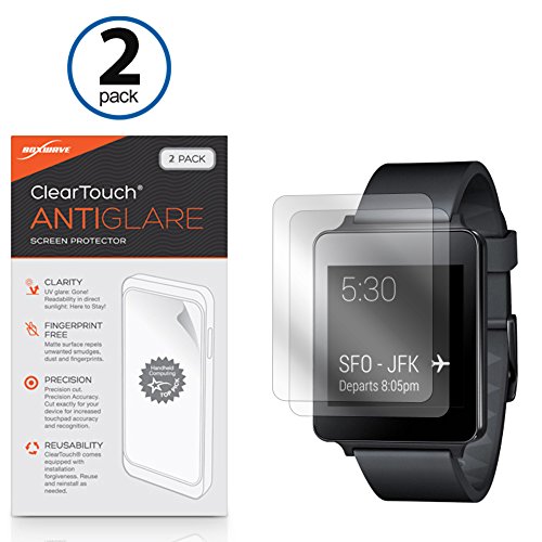 LG G Watch W100 Screen Protector, BoxWave [ClearTouch Anti-Glare (2-Pack)] Anti-Fingerprint Matte Film Skin for LG G Watch W100
