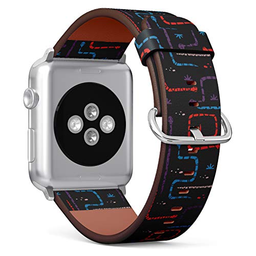 S-Type iWatch Leather Strap Printing Wristbands for Apple Watch 4/3/2/1 Sport Series (42mm) - Hand Drawn Pattern with Snakes
