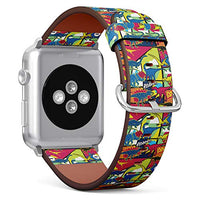 S-Type iWatch Leather Strap Printing Wristbands for Apple Watch 4/3/2/1 Sport Series (38mm) - Dinosaurs Comic pop Art Style?