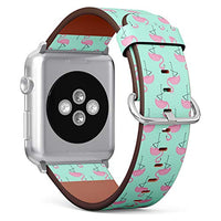 Compatible with Small Apple Watch 38mm, 40mm, 41mm (All Series) Leather Watch Wrist Band Strap Bracelet with Adapters (Flamingo On Mint)