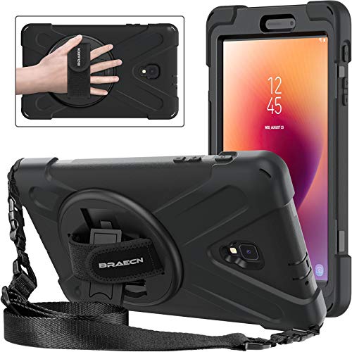 BRAECNstock Galaxy Tab A 8.0 2017 Case Three Layer Heavy Duty Soft Silicone Hard Bumper Case with 360 Degrees Rotatable Stand/ Adjustable Handle Giap/ Shoulder Strap for Tab A 8.0