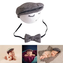 Load image into Gallery viewer, Baby Photography Props Monthly Boy Photo Shoot Outfits Infant Flat Cap Gentleman Hat Bowtie (Black+White)
