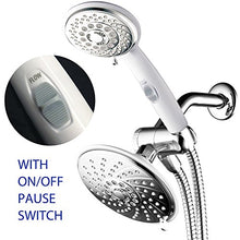 Load image into Gallery viewer, HotelSpa 30-Setting Ultra-Luxury 3 Way Rainfall Shower-Head/Handheld Shower Combo with Patented ON/OFF Pause Switch (Dual White/Chrome Finish)
