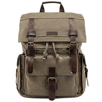 Kattee Mens Leather Canvas Backpack Large School Bag Travel Rucksack Army Green