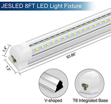 Load image into Gallery viewer, JESLED 8FT LED Shop Light Fixtures, 72W, 9000LM, 6500K, High Output, Linkable, Clear Cover, T8 LED Tube Lights for Garage Warehouse, V Shape, with On/Off Switch, Plug and Play (6-Pack)
