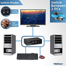 Load image into Gallery viewer, TRENDnet 2-Port DVI KVM Switch with Audio, Manage Two PC&#39;s, Hot-Keys, USB 2.0, Metal Housing, Use with a DVID-D Monitor, TK-222DVK
