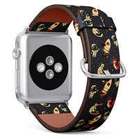 S-Type iWatch Leather Strap Printing Wristbands for Apple Watch 4/3/2/1 Sport Series (38mm) - Cute Doodle Boys, Rockets, Foxes and Cats Floating in Space