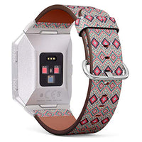 (Indian Embroidery Pattern with Geometric Folklore Ornament) Patterned Leather Wristband Strap for Fitbit Ionic,The Replacement of Fitbit Ionic smartwatch Bands