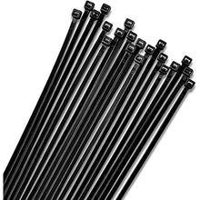 Load image into Gallery viewer, 12&quot; Black Zip Cable Ties (100 Pack), 120lbs Tensile Strength - Heavy Duty, Self-Locking Premium Plastic Cable Wire Ties for Indoor and Outdoor by Bolt Dropper (Black)
