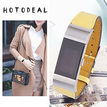 Load image into Gallery viewer, Hotodeal Replacement Leather Band Compatible for Charge 2, Fitness Strap Women Men Small Large (Yellow- Silver Buckle)
