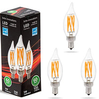 Brite Innovations 5-Watt = 60W Equivalent (3 PACK) LED Filament Candelabra/Chandelier Light Bulb-Dimmable-Soft White 3000K-Flame Tip ENERGY STAR & UL LISTED