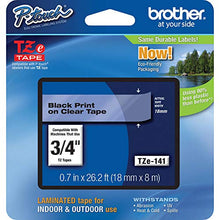 Load image into Gallery viewer, Brother Genuine P-Touch TZE-141 Tape, 3/4&quot; (0.7&quot;) Standard Laminated P-Touch Tape, Black on Clear, Laminated for Indoor or Outdoor Use, Water-Resistant, 26.2 ft (8 m), Single-Pack
