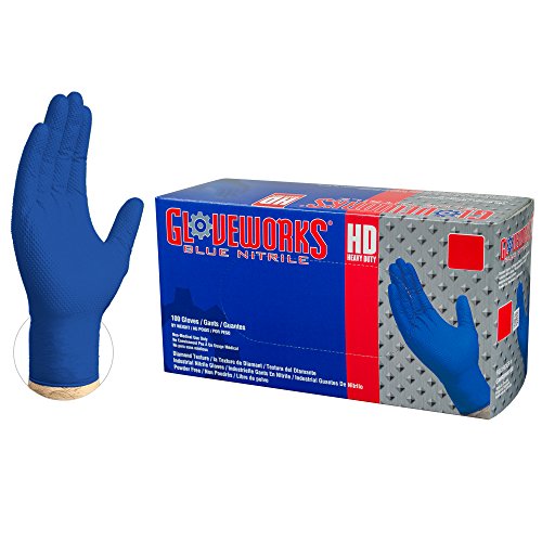 Ammex Gloveworks Hd Industrial Blue Nitrile Gloves   6 Mil, Latex Free, Powder Free, Diamond Texture