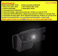 Load image into Gallery viewer, HDMEU Waterproof Wide Viewing Angle License Plate Car Rear View Camera with Night Vision for Holden Caprice Comodore VY SS VZ VR VS VE VZ SV6 Monaro VX Adventra Sedan Calais V6
